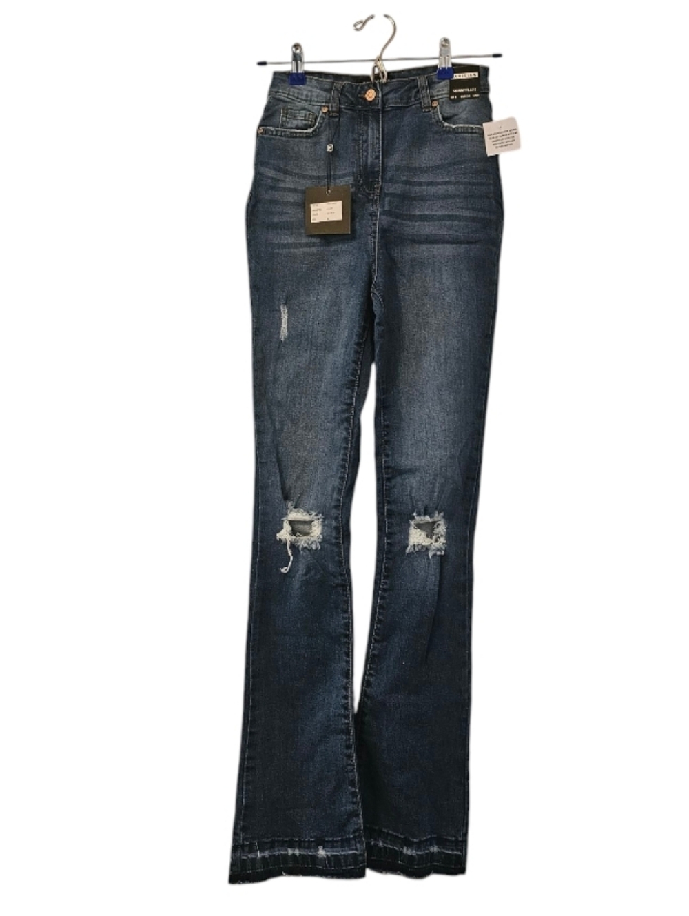 Blue Parisian Women's Ripped Knee Distressed Skinny Flare Jeans